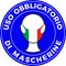 Human head icon wearing protective face mask with italian flag