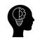 Human head with light bulb and gear silhouette style icon vector design