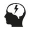 Human head with lightning bolt glyph icon. Artificial intelligence. Brain charging.