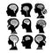 Human head profile with brain symbol black icon vector illustration