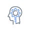 Human head profile and cogwheel line icon, cognitive psychology or psychiatry concept, brain training