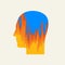 Human head in profile with a fire. Stress icon