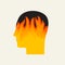 Human head in profile with a fire. Stress icon