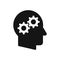 Human head profile with gear wheels symbol, thinking process simple black icon