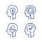 Human head profile with light bulb and cogwheel, logic game, memory training