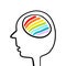 Human head with rainbow inside brain hand drawn illustration