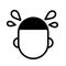 Human head with sweat drops, simple black and white outline icon. Flat vector illustration. Isolated on white.