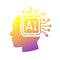 Human head tech icon, AI chip technological brain, Artificial intelligence