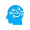 Human head tech logo, Circuit board technological brain, Artificial intelligence, Simple flat design icon symbol.