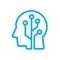 Human head tech logo, Circuit board technological brain, Artificial intelligence, Simple linear flat design icon symbol.