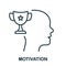 Human Head and Trophy Cup Person Improvement Line Icon. Motivation in Sport Linear Pictogram. Motivating Symbol