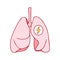 Human healthy respiratory system, lungs icon with an energy sign. Breathing oxygen concept