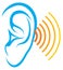 Human hearing test ear and sound icon