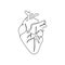 Human heart with blood vessels one line art. Continuous line drawing of human, internal, organs, heart, blood, aorta