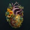 Human heart with flowers. generative illustration ai