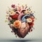 Human heart with flowers, love and emotion concept, good hearted person, help and charity