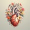 Human heart with flowers, love and emotion concept, good hearted person, help and charity