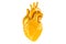 Human heart, glossy yellow color. 3D rendering