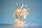 Human heart made of glass or ice with light garland. Anatomically correct heart on blue background. Glowing frozen heart, love and