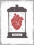 Human heart in a medical jar vector illustration.