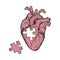 Human heart with missing puzzle piece hand drawn line art and dotwork. Flash tattoo or print design vector illustration