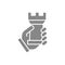 Human holding rook chess gray icon. Board game, table entertainment symbol