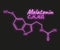 Human hormone melatonin periodic element concept chemical skeletal formula icon label, text font neon glow vector illustration,