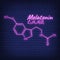 Human hormone melatonin periodic element concept chemical skeletal formula icon label, text font neon glow vector illustration,