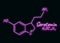 Human hormone serotonin periodic element concept chemical skeletal formula icon label, text font neon glow vector illustration,