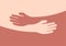 Human hugs hugging hands support and love symbol hugged arms girth silhouette unity and warmth feeling, flat vector