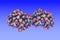 Human insulin. Space-filling molecular model on blue background. Scientific background. 3d illustration