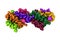 Human insulin. Space-filling molecular model. Rendering with differently colored protein chains. 3d illustration