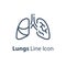 Human internal organ, healthy lungs, respiratory illness, vector line icon