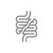 Human intestine disease line icon. Damaged internal organ, acute pain, transplant rejection symbol
