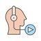 Human listening video or podcast with headphone editable stroke