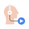 Human listening video or podcast with headphone icon
