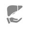 Human liver on hand gray icon. Treatment, disease prevention symbol