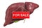 Human liver with For Sale hanging sign, 3D rendering