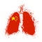 Human lungs are affected by pneumonia coronovirus in China. Colors of Chinese flag. Grunge hand-drawn concept