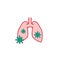 Human lungs with coronavirus colorful vector cartoon.