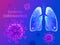 Human lungs with coronavirus concept. COVID-19 pathogen virus on blue background. Vector illustration.