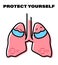 Human lungs in protective medical masks. Importance of preventing viral disease. Respiratory protective equipment. Isolated vector