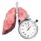 Human lungs with stopwatch. First aid and treatment of lungs concept, 3D rendering