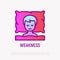 Human lying in bed and feels weakness. Thin line icon of illness symptom. Modern vector illustration