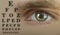 Human male eye closeup, human eye test, alphabet chart