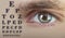 Human male eye closeup, human eye test, alphabet chart