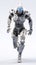 Human man with robot body parts Running to carry out a mission to help light in movie style. white background unreal engine