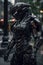 human mecha suit, rider black mask, full glass helmet, cybernetic body, smooth armor standing outside cyberpunk city