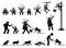 Human and monkey stick figure pictogram.