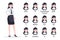 Human mouth set. Woman businesswoman lip sync collection for animation and sound pronunciation. Character face elements. Emotions